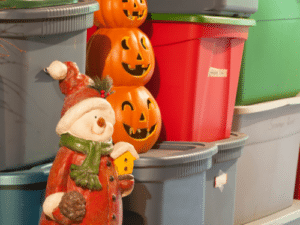 Keeping Your Home Clean Over the Festive Period Halloween decorations with storage bins