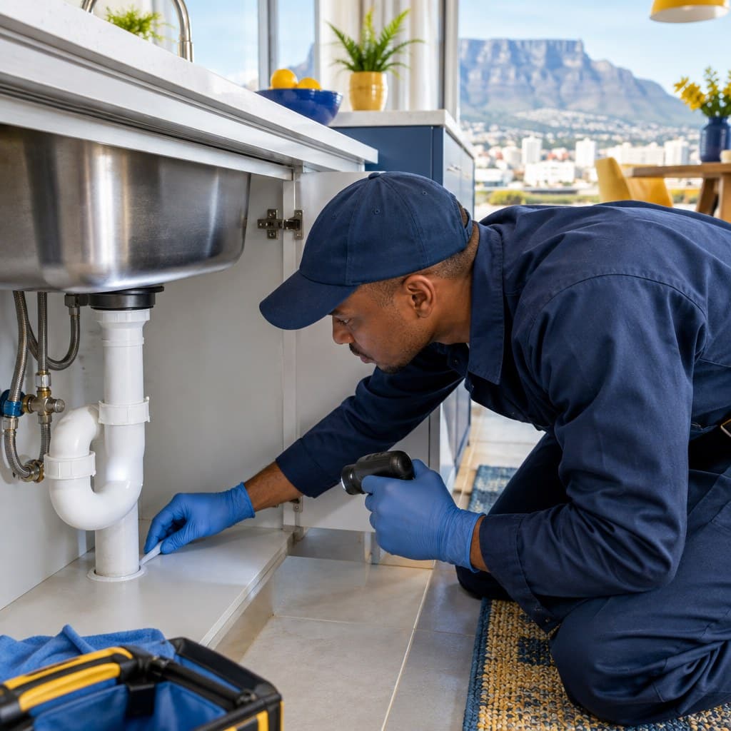 Summer Pest Prevention in Cape Town: 7 Practical Tips Pest prevention inspection of pipe gaps beneath a kitchen sink in Cape Town